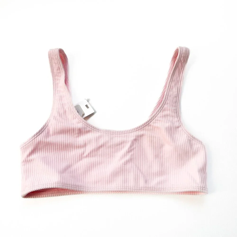 Frankies Bikinis Connor Ribbed Scoop Bikini Top Love Pink Size Small NEW NWT